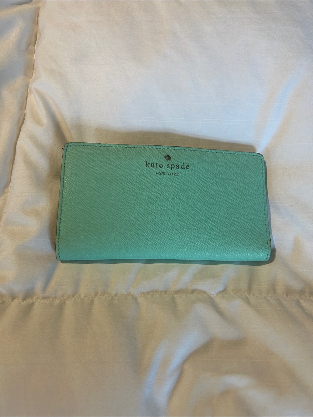 kate spade Mint Teal Saffiano Zip Wallet with Gold Logo
